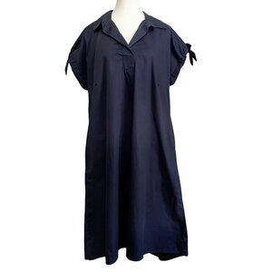 UCHUU MTL NAVY SHORT BOW-TIE SLEEVE SHIFT MIDI COTTON OVERSIZED DRESS - S
